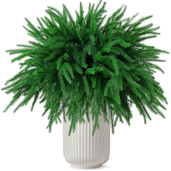 JEWLALO 20Pcs Artificial Christmas Norfolk Pine Stems, 18" Real Touch Norfolk Pine Branches, Greenery Stems for Christmas Home Decorations