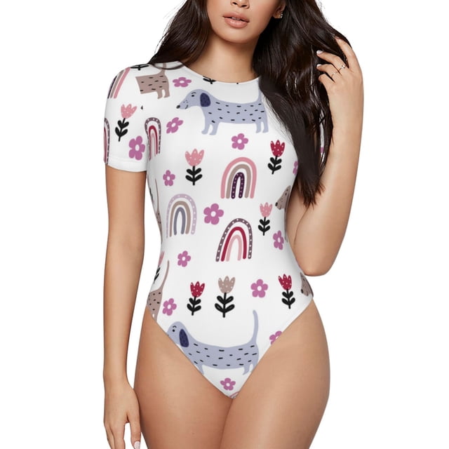 Saiise Motif Chien Mignon Grenouillère à Manches Courtes Col Rond Pyjama Extensible avec Fermeture à Pression-Moyen