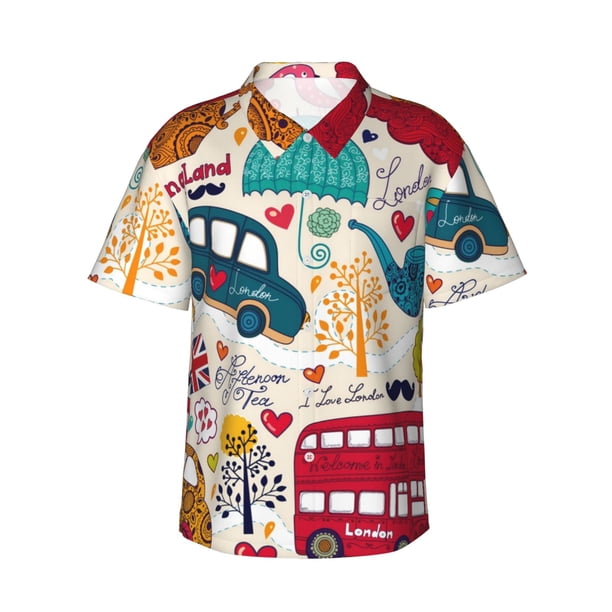Fotbe London Symbols Camisa Hawaiana para Hombre Unisex – Camisa Casual de Verano con Botones de Manga Corta de Algodón y Lino,X-Large