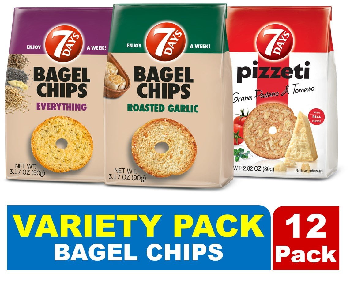 7Days Bagel Chips, Variety Pack, 3.17oz (Pack of 12)