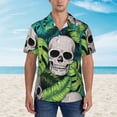 thumbnail image 2 of Pofeuu Skull and Palm Leaves Print Hawaiian Shirt for Men Sleeves Casual Button Down Summer Beach Dress Shirts T-Shirts,X-Large, 2 of 7