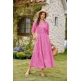 thumbnail image 2 of Womens Floral Maxi Dress: Casual Short Sleeve V Neck Button Elastic Waist Slit A Line Tiered Dresses with Pockets, 2 of 6