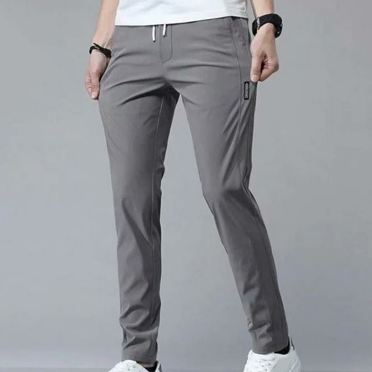 CXDa Men Pants Elastic Waist Trendy Polyester Casual Drawstring Men Trouser  for Street Wear, Black M