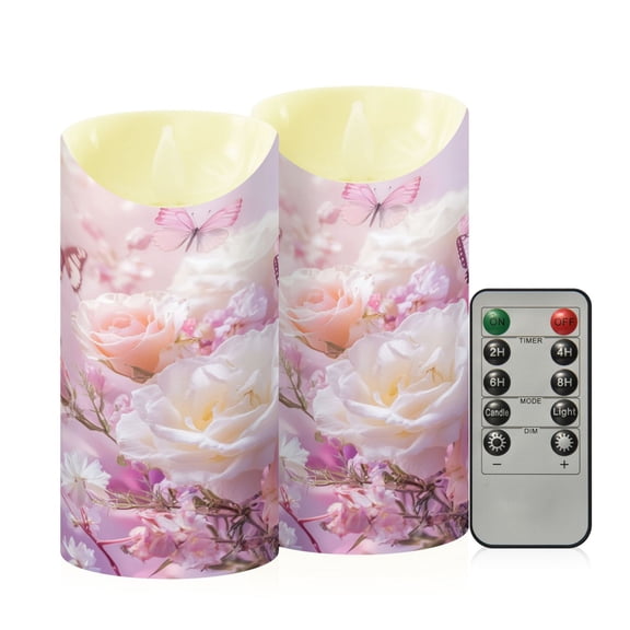 Wobogo Butterfly Garden Flameless Candles with Remote Battery Operated Flickering LED Candles with Timer 2/4/6/8H Medium Size