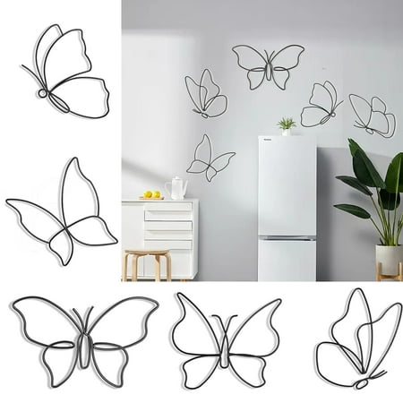 

Meijuhuga 1 Set Butterflies Wall Ornament Iron Art Hollow 3D Effect DIY Black Household Living Room Butterflies Wall Art Home Supplies
