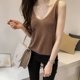 thumbnail image 3 of Camisola informal sin mangas con tirantes para mujer, chaleco corto ajustado atractivo, camisa de verano (caqui), 3 of 7