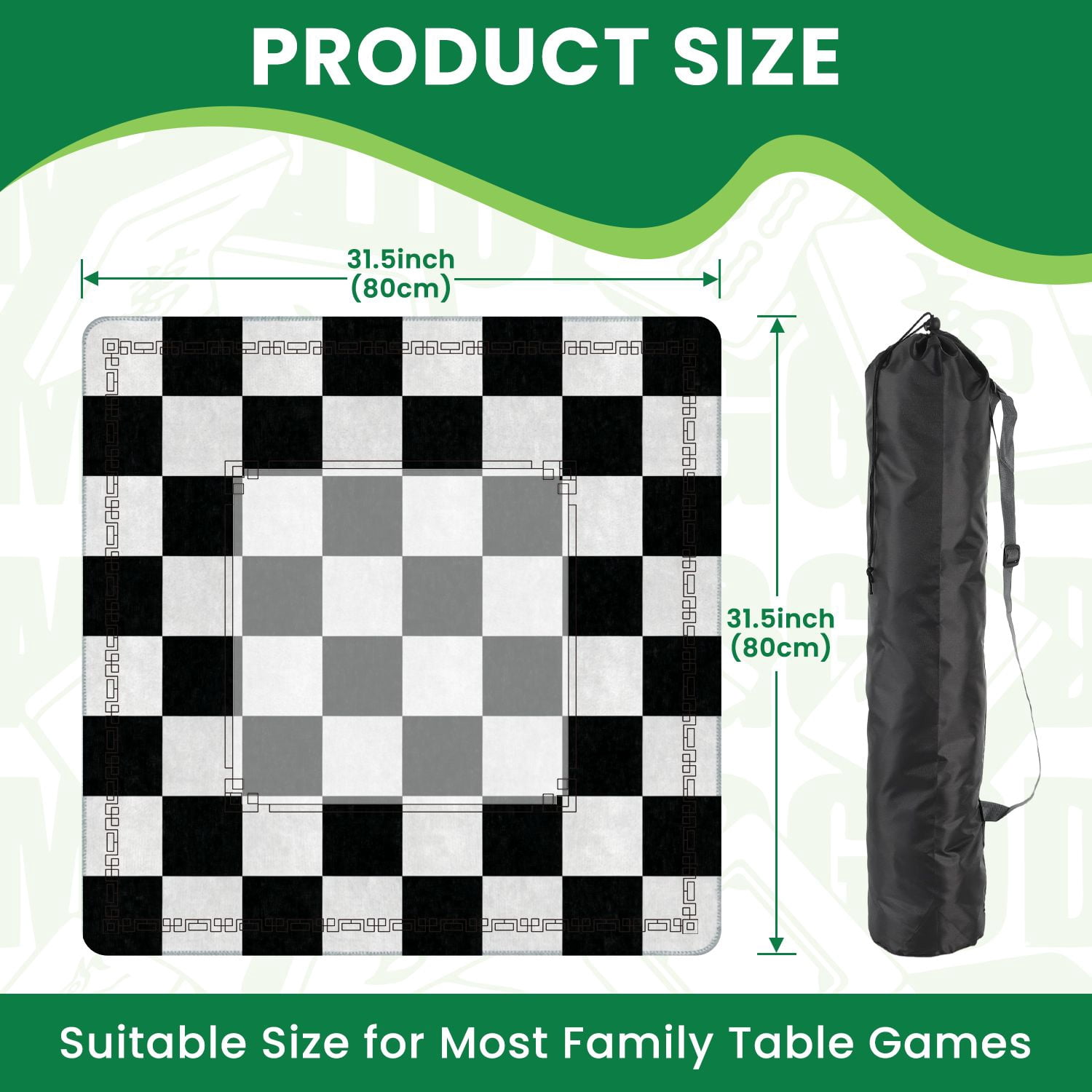 Mahjong Mat 31.5" x 31.5" Black white checkerboard Seamless suitable Non-Slip Noise Reduction American Mahjong Tiles Table Cover for Dominoes Poker Card Board Games Gift