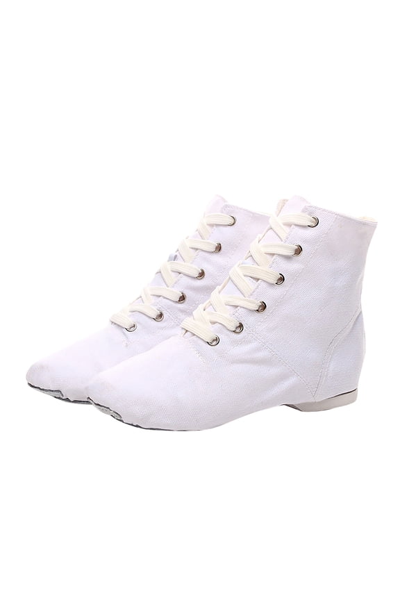Kids Lace-up Jazz Dance Shoes Canvas Sneakers Soft Leather Split Sole Ballet Boots for Girls Boys