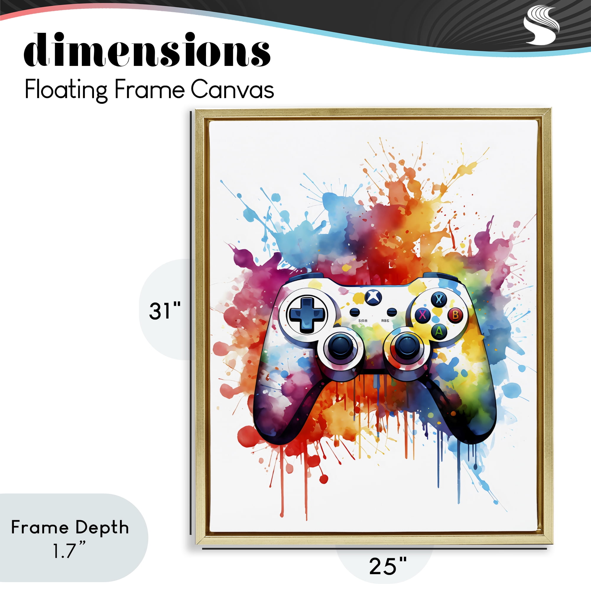 Stupell Industries Color Burst Game Controller Gold Framed Floater Canvas Wall Art, design by Creative Studio