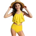 thumbnail image 1 of Niños Bolsos de Playa para Niñas Verano Color Sólido Empalmado Manga Corta Traje de Baño de Dos Piezas, Traje de Baño de Niñas Pequeñas, 1 of 7