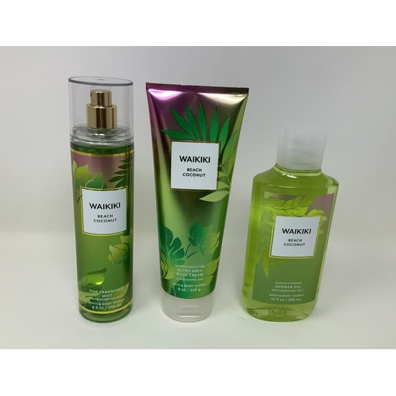 Bath and Body Works Waikiki Beach Coconut set of Mist, Body Cream and Shower Gel Full Size