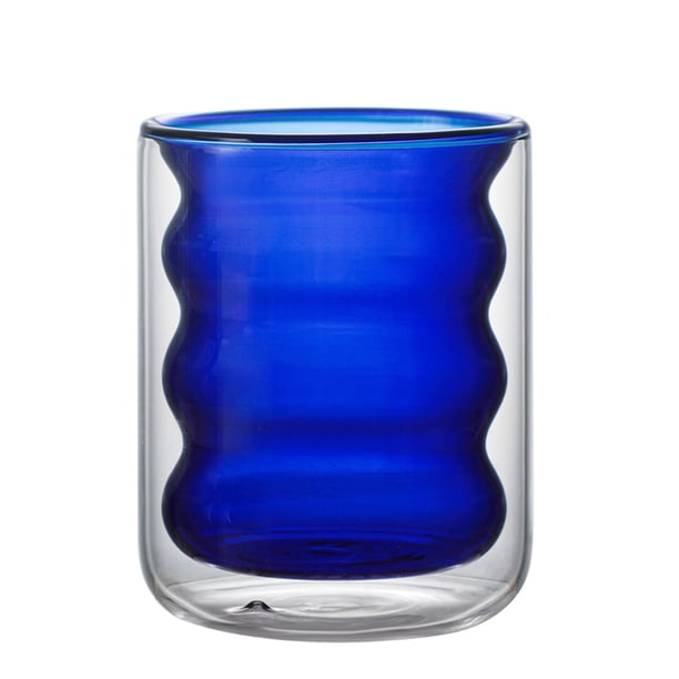 Taza de vidrio de doble capa resistente al calor, ideal para café, bebidas y otros artículos de oficina o restaurante. Azul