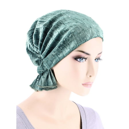 Turban Plus The Abbey Cap ® Womens Chemo Hat Beanie Scarf Turban for Cancer Stretch Velour Sequin Mystic Sage