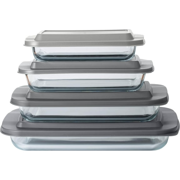 COOK WITH COLOR 8-Pc Glass Baking Dish Set with Lids, Microwave-Safe Glass Bakeware Set, Grey