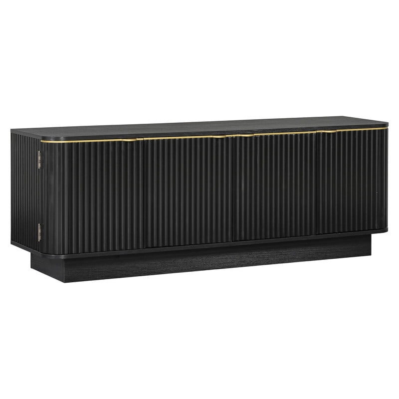 4-Door TV Stand for 70 Inch TV, Fluted Media Console with Adjustable Shelves and Cable Holes, Entertainment Storage Cabinet