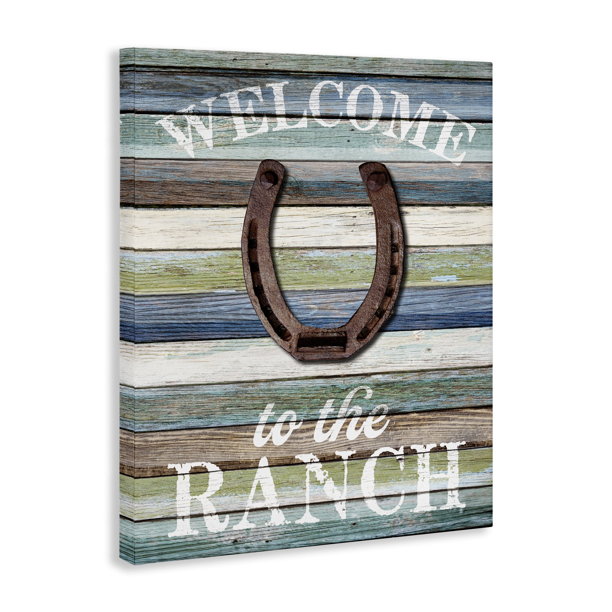 Stupell Industries Welcome Ranch with Horseshoe Text & Numbers Painting Wrapped Canvas Art Print Wall Art, 30 x 40
