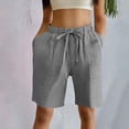 thumbnail image 2 of Audhol Womens Linen Shorts! Womens Summer High Waist Shorts Casual Comfortable Drawstring Elastic Waist Solid Color Loose Shorts with Pockets Linen Shorts for Women Grey2 3XL, 2 of 6