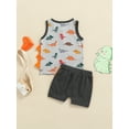 thumbnail image 4 of Genuiskids Toddler Baby Boy Summer Clothes Infant Dinosaur Outfit Sleeveless Vest Top Elastic Short Pants with Pockets Cute Children's Clothes, 4 of 9