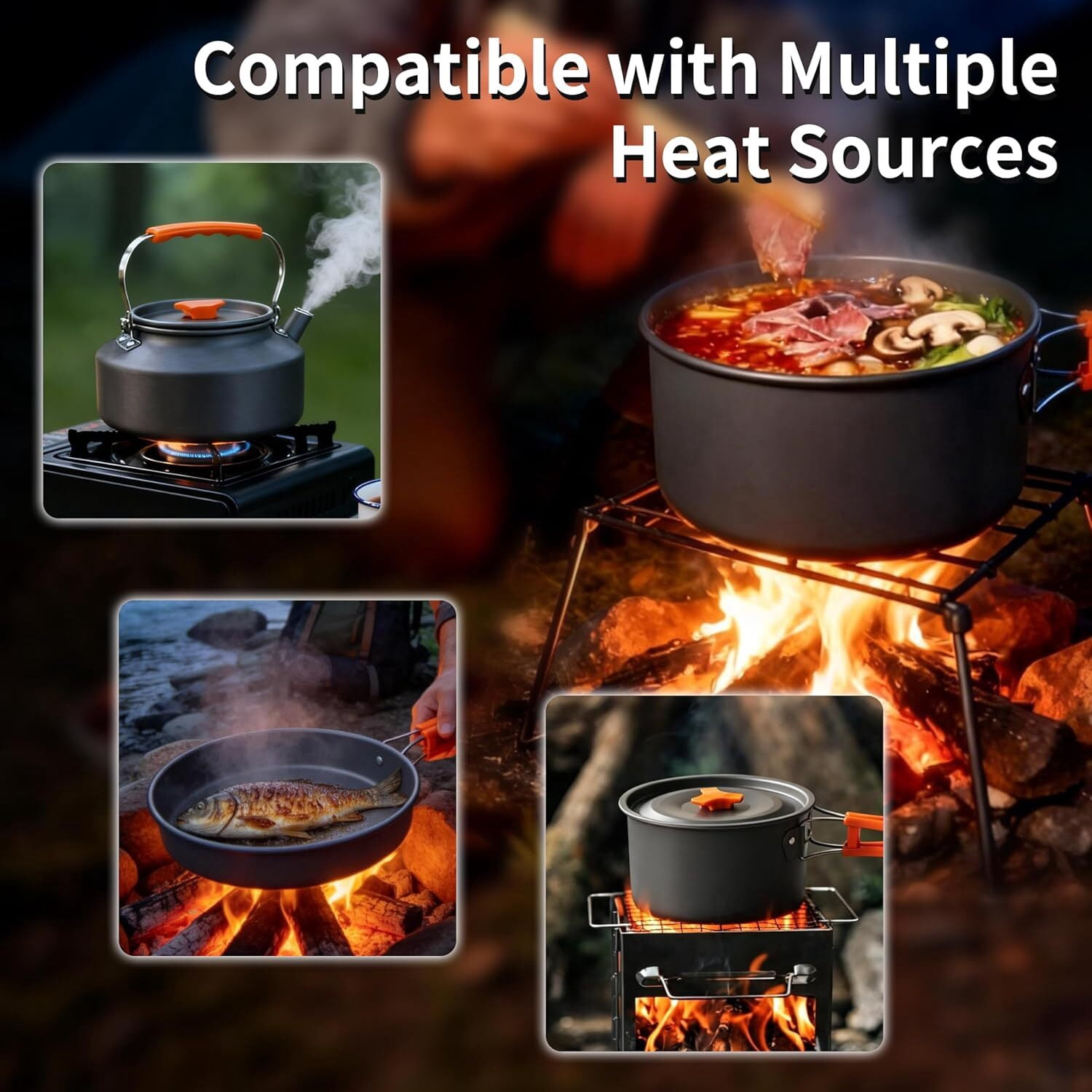 Beloadence 10 Piece Camping Cookware Set for 3-4 People, Portable Camping Cooking Set with Kettle, Pots & Pans for Backpacking, Picnic, Outdoor Adventures