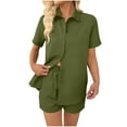 thumbnail image 2 of pstuiky Women'S Pajama Sets Summer Solid Color Lightweight Pajama Sets Casual Loose Fit Collared Short Sleeve Sleepwear with Shorts Loungewear Sets Woman Green XL, 2 of 7