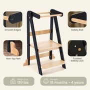 HARPPA Foldable Toddler Kitchen Tower, Standing Tower for Kids Age 1.5-6 Years, Black
