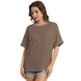 thumbnail image 5 of Women Oversized T-Shirt Round Neck Pull On T-Shirt Basic Casual Loose Fit Workout Tops, 5 of 7