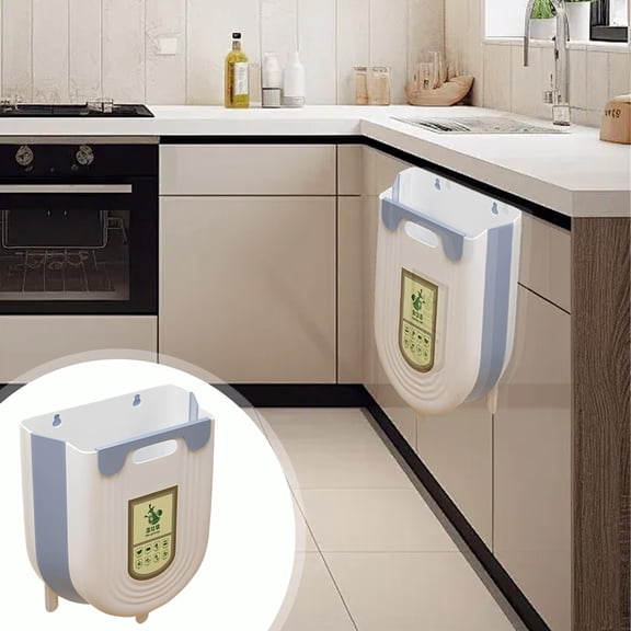 1Pcs Space-Saving Foldable Hanging Trash Can with Cabinet Hook for Kitchen, Foldable Small Garbage Can Compost Bin, 2.6 Gallon Under Sink Waste Bin for Cabinet/Bedroom/Car/Bathroom (E)