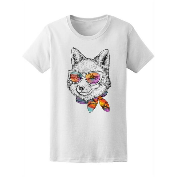 Cute Colorful Hipster Fox T-Shirt Women -Image by Shutterstock, Female Medium