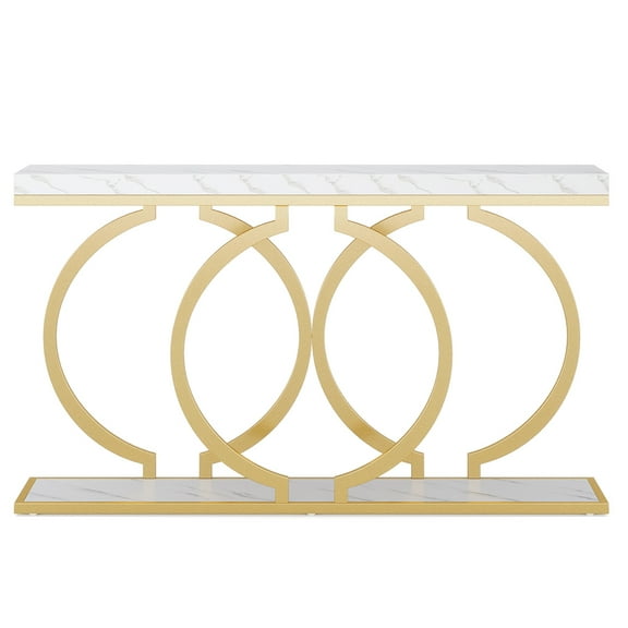 Canddidliike Artificial Marble Entryway Table, Stylish Gold Base, 1pc, 55.11"W x 27.55"H