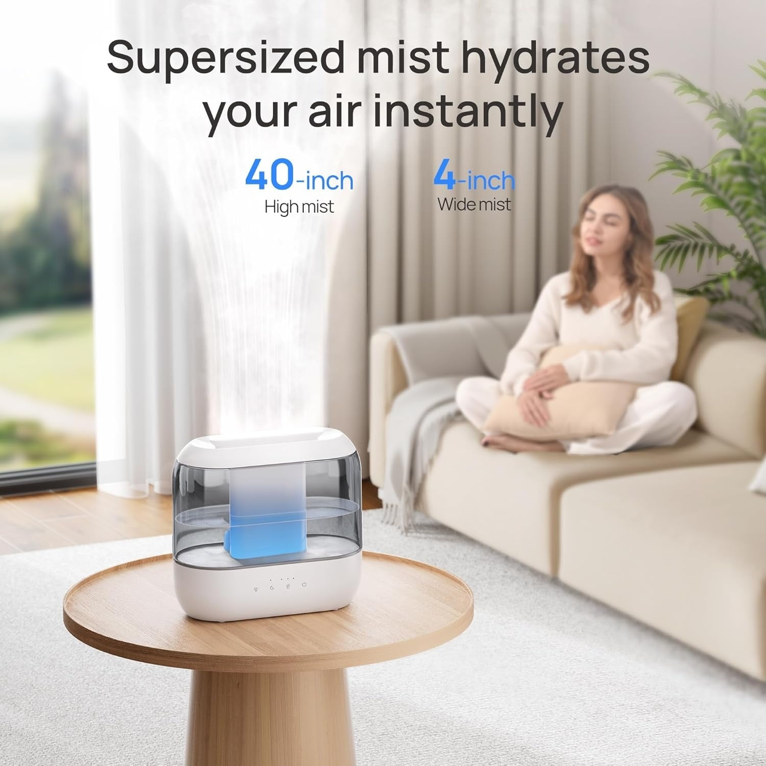 4L Humidifiers for Bedroom, 36H Runtime, 28 dB Quiet Cool Mist Supersized Air Humidifier for Large Room, Plants, Baby Nursery, Indoor, Night Light, Easy to Clean & Fill,