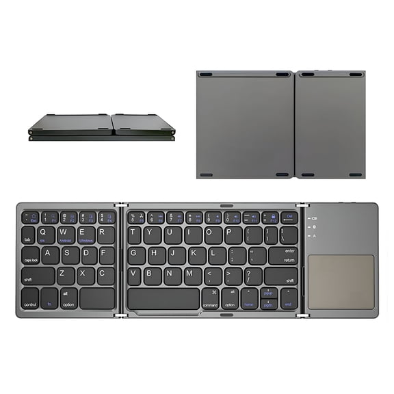 GJX Mini Folding Keyboard with Touchpad - Wireless Portable Bluetooth Keyboard for Android,iOS,Tablet,Smartphone - 63 Keys,Built-in Rechargeable Battery,3-Fold Design