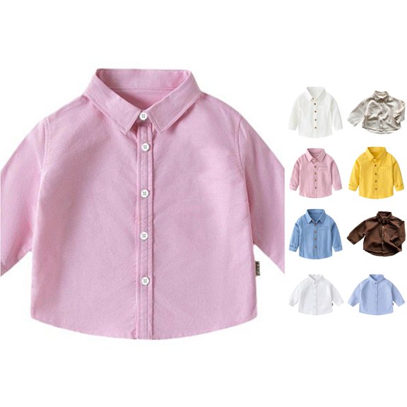 Girls Boys Long Sleeve Dress Shirts Classic Collared Button Down Shirt School Uniform Fall Winter Blouse