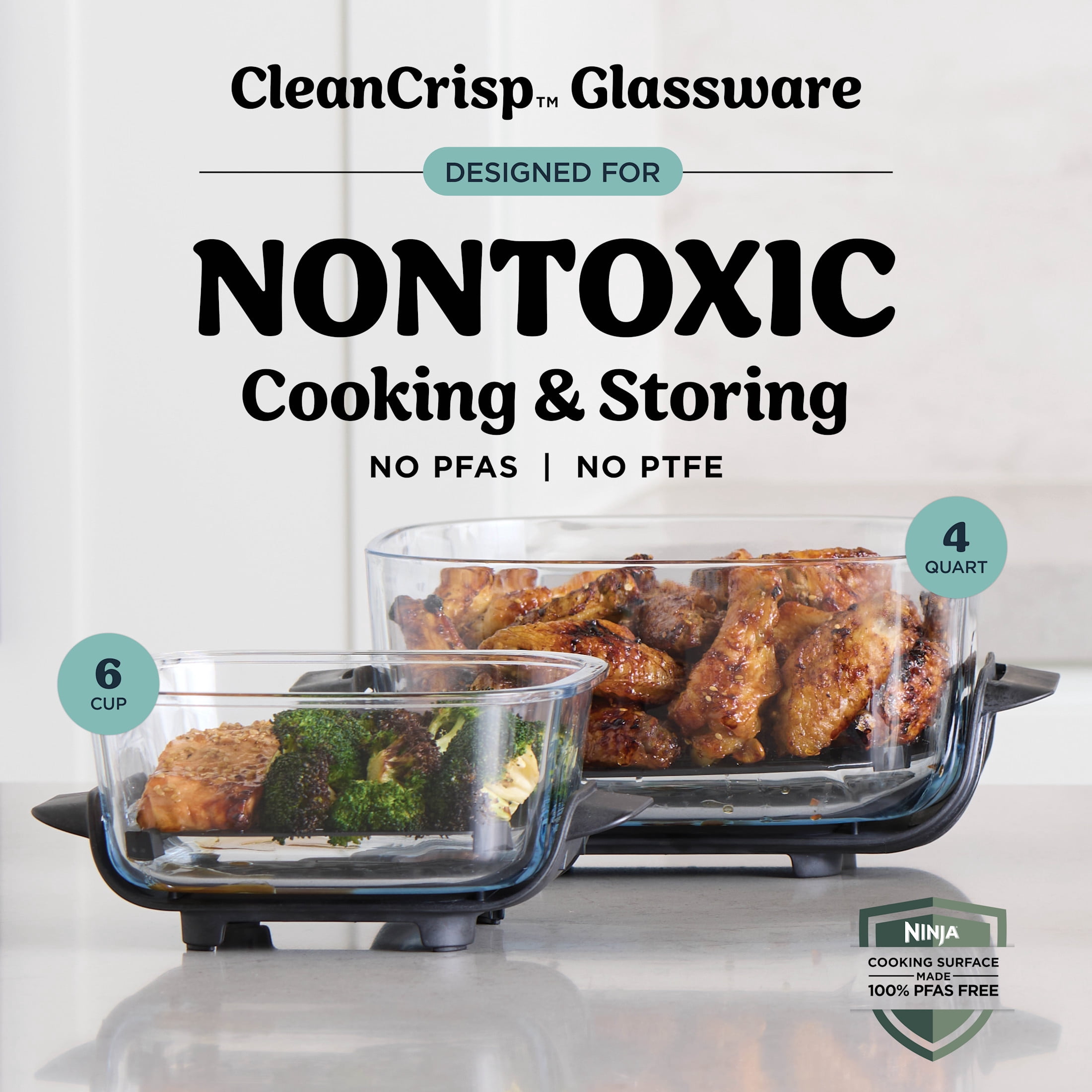Ninja Crispi Glass Air Fryer 4-Qt, 4-in-1, Air Fry Bake Recrisp, Portable, Dishwasher Safe, FN101GY Cyberspace