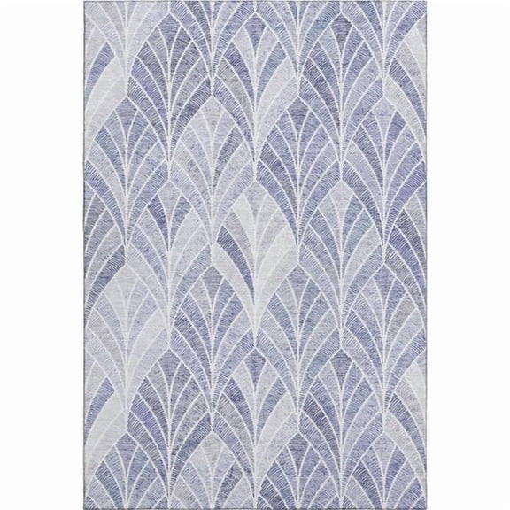 HomeRoots 667591 8 x 10 ft. Denim Blue & Ivory Geometric Transitional Washable Machine Made Rectangle Area Rug with UV Protection