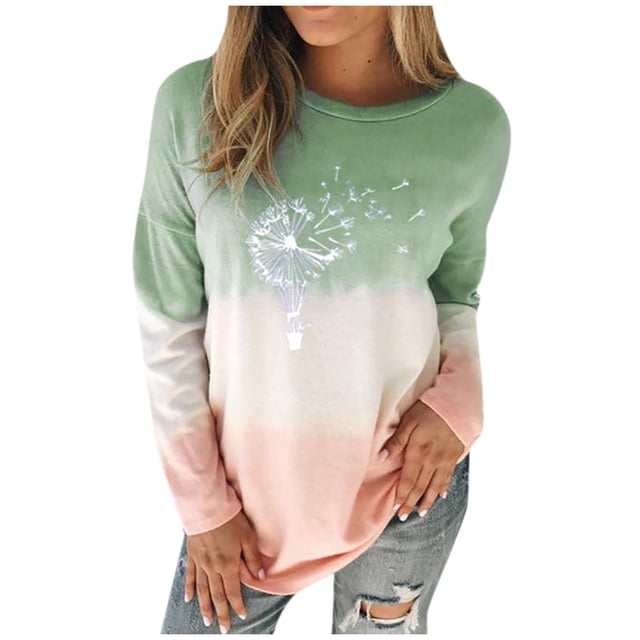 WEAIXIMIUNG T-Shirts Graphiques pour Femmes, Mode Amusante, Col Rond, Manches Longues, Dégradé