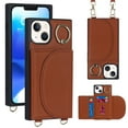thumbnail image 1 of Decase Compatible with iPhone 14 Pro Max Case, Crossbody Wallet Case, Adjustable Detachable Lanyard Neck Strap with Ring Stand Leather Card Holder Protective Cover, Brown, 1 of 9