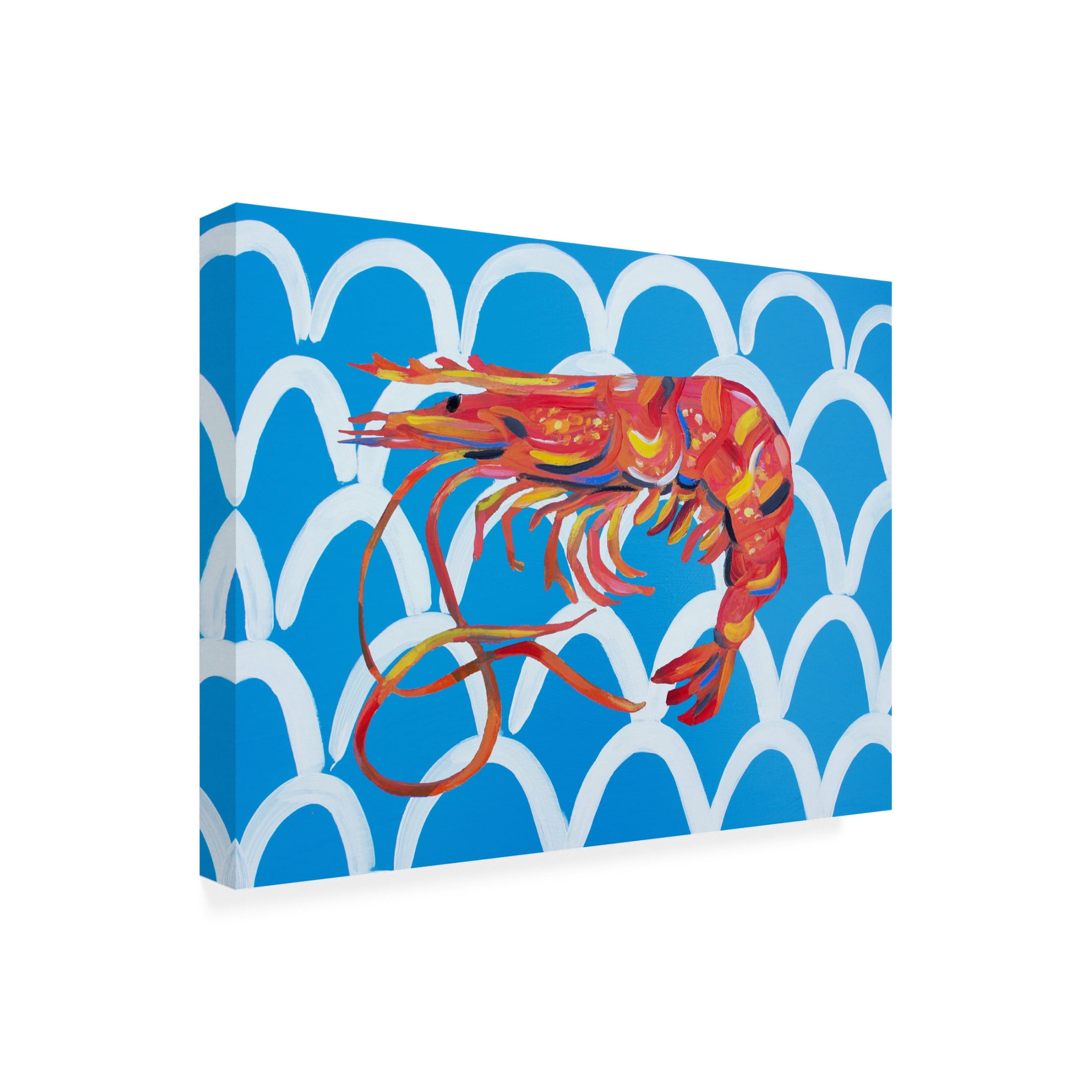 Trademark Fine Art Alice Straker Prawn On Blue Wavey Canvas Wall Art