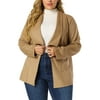 MODA NOVA Juniors Plus Lapel Drop Shoulder Long Sleeves Open Front Jacket Dark Khaki 2X