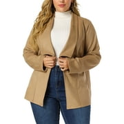 MODA NOVA Juniors Plus Lapel Drop Shoulder Long Sleeves Open Front Jacket Dark Khaki 4X