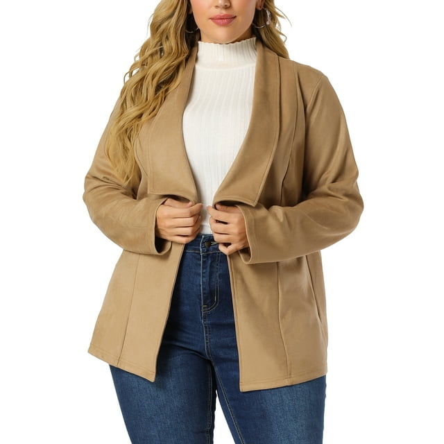 GRACE & GRANDEUR Women's Plus Size Lapel Drop Shoulder Long Sleeves Open Front Jacket