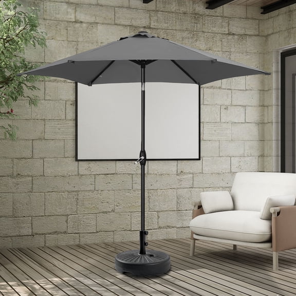 Autlaycil 9ft Outdoor Patio Umbrella with Base, 48lbs Water or 73lbs Sand Filled, Durable Ribs with Tilt and Crank - Gray