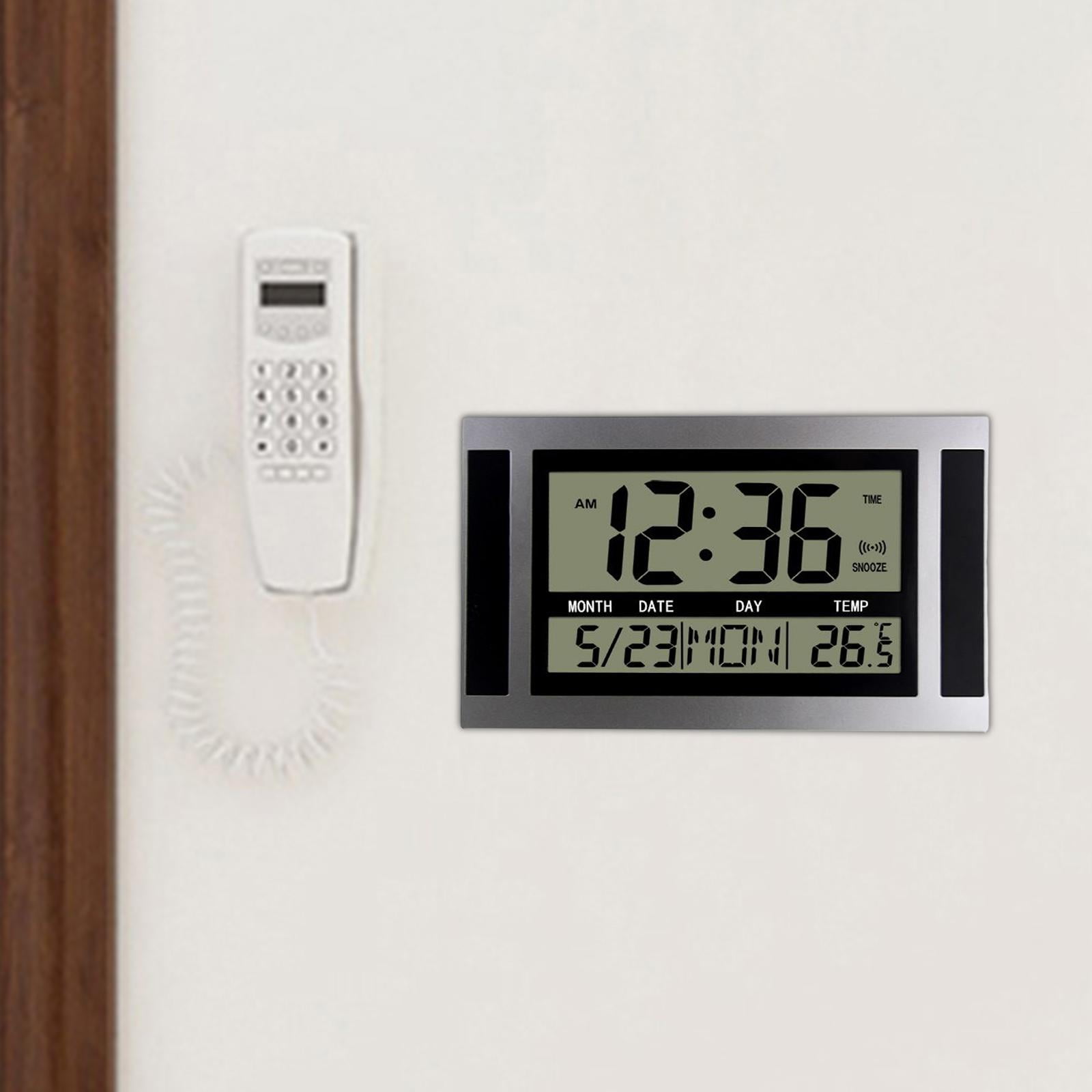 Electronic Wall Clocks Indoor Temperature with Snooze 12/24H Calendar Timmer Digital for Office Study Room Hall Hotel Shop , color olor Black