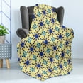 thumbnail image 4 of Ethnic Soft Flannel Fleece Throw Blanket, Moroccan Ceramic Motif with Persian Folk Effects Antique Design, Cozy Plush for Indoor and Outdoor Use, 50" x 70", Violet Blue Yellow, by Ambesonne, 4 of 5