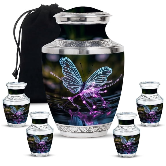 Butterfly Burial Urn for Ashes for Women, Decorative Urns for Human Ash Adult, Small Keepsakes Urn for Cremation, Large Urns for Men, Memorial Gifts, 10 & 3 " Mini Set of 5 Green