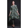 thumbnail image 3 of Bimba Gray Leaves & Blue Flower Floral Printed Tops For Women Asymmetric Kurti Summer Dress For Girls Large, 3 of 6