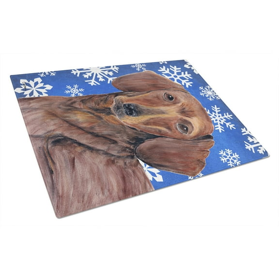 Carolines Treasures SC9368LCB Dachshund Winter Snowflakes Holiday Glass Cutting Board Large, 12H x 16W, multicolor