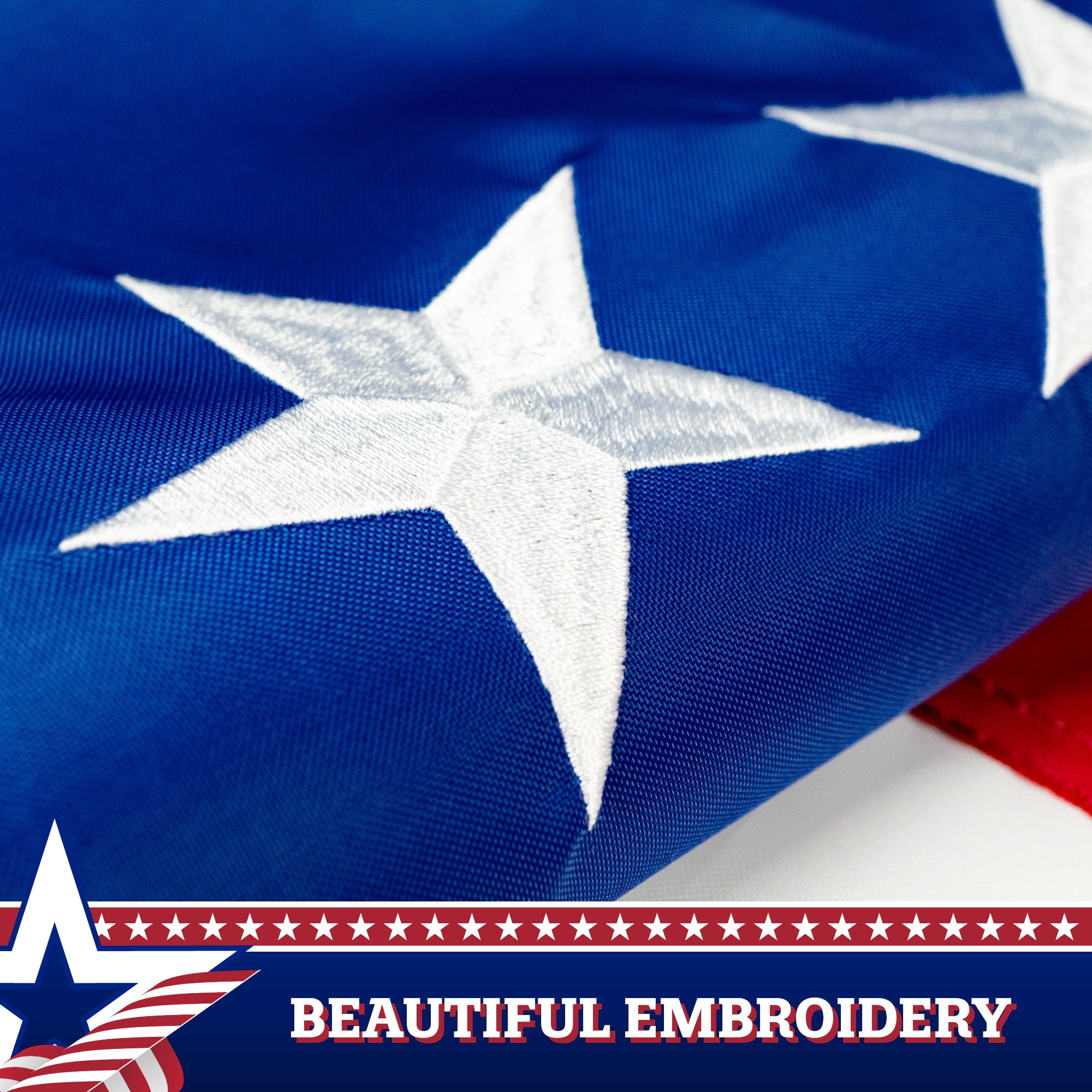 Betsy Ross American Patriotic Bunting & Flag Pulldown Embroidered Stars 20" x8' (1 Piece)