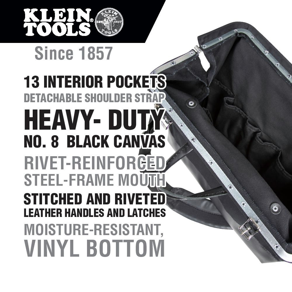 Klein Tools 510218SPBLK 18 in. Deluxe Canvas Tool Bag - Black