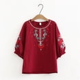 thumbnail image 2 of DHFJKG Boho Tops For Women Floral Embroidered T Shirt Half Sleeve Crew Neck Lightweight Loose Fit Casual Tee Beach Comfy Top, 2 of 5