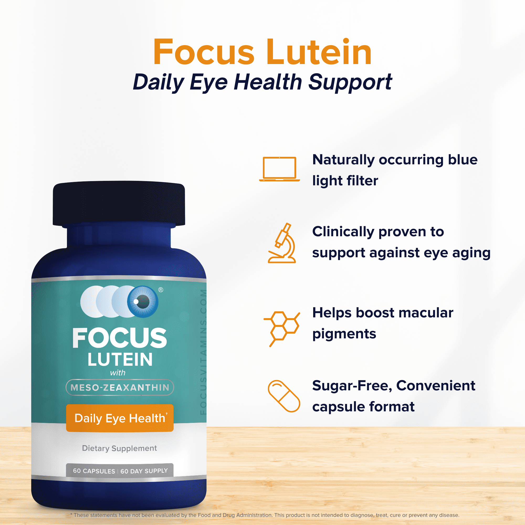 Focus Vitamins Daily Eye Formula with Lutein and Meso-Zeaxanthin, 60 Capsules